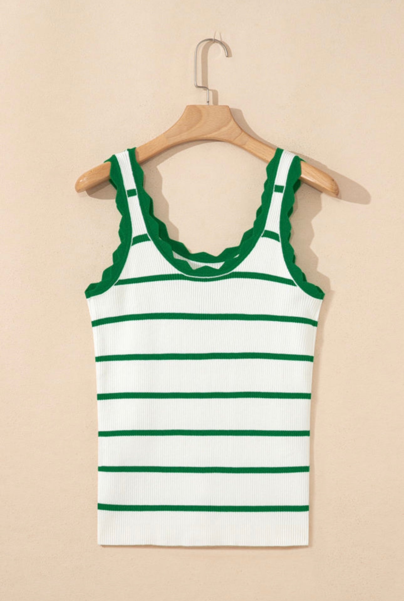 White Green Striped Ribbed Tank