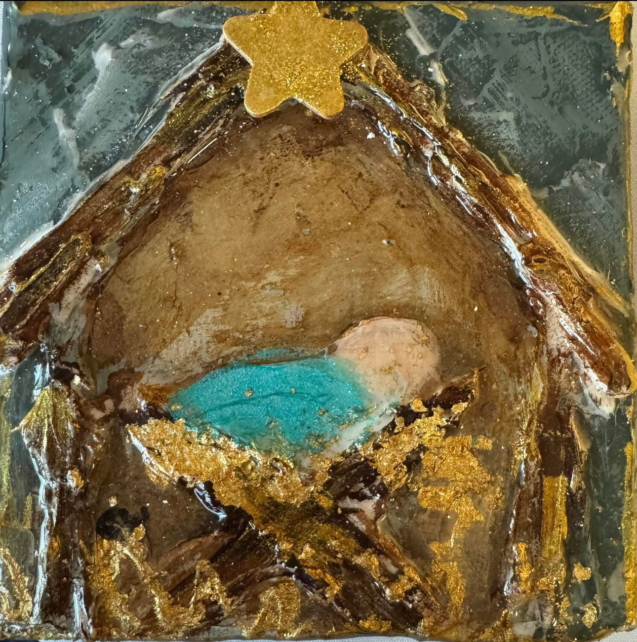 Gayla Weems Hand Painted Nativity 5x5 Canvas