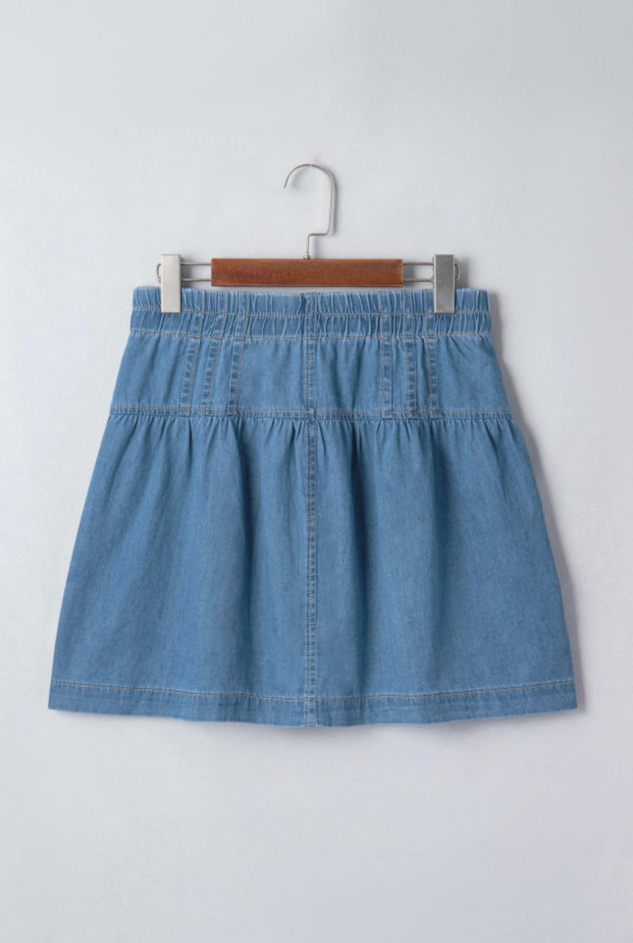 Denim Pleated High Waist Skirt