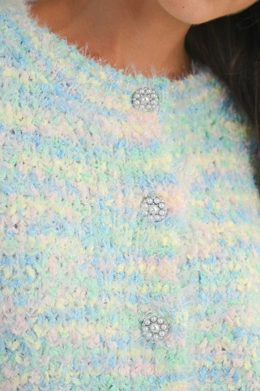 Pastel Pearl Button Cardigan Sweater