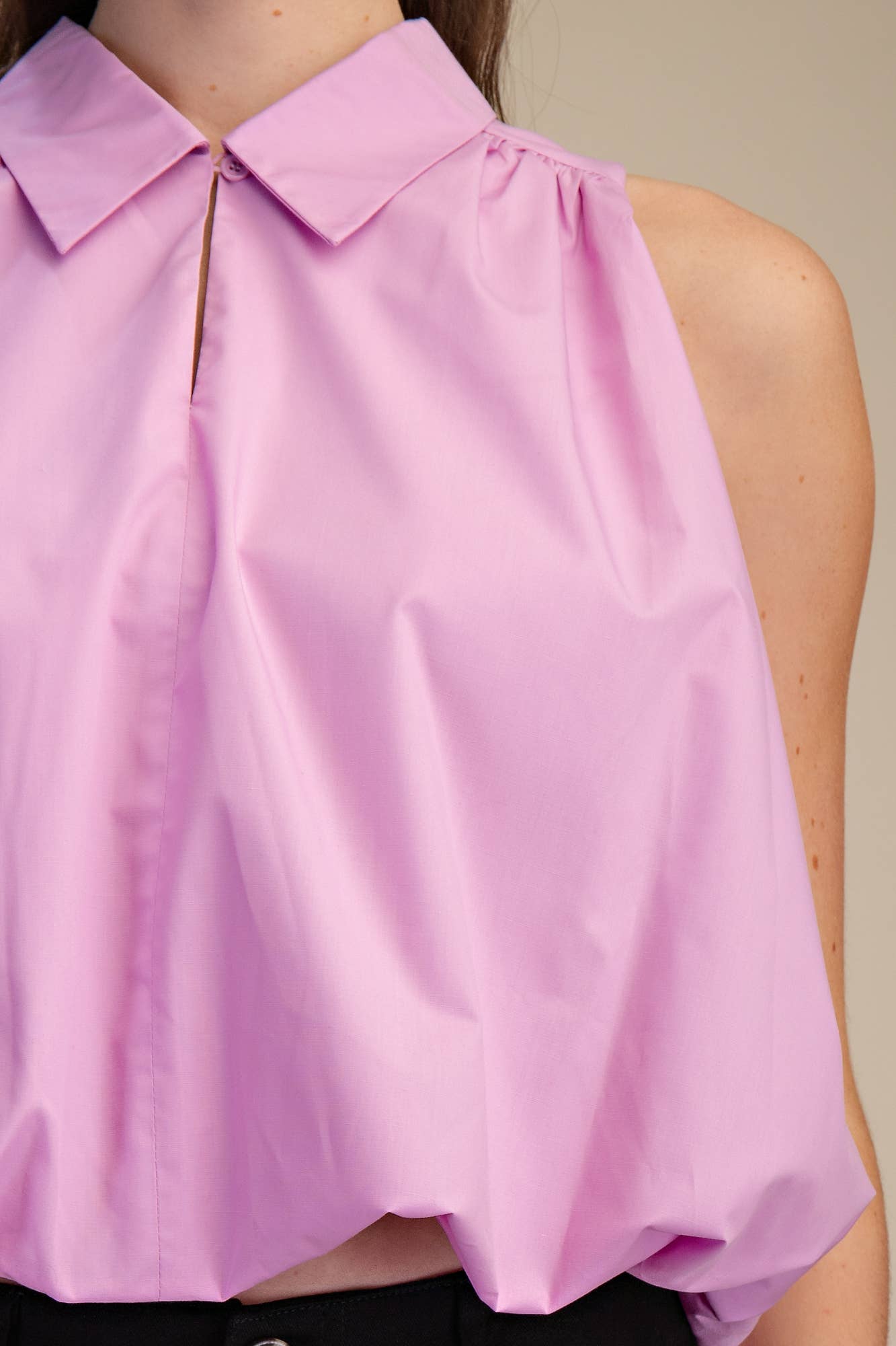 Pink Bubble Hem Sleeveless Shirt Top