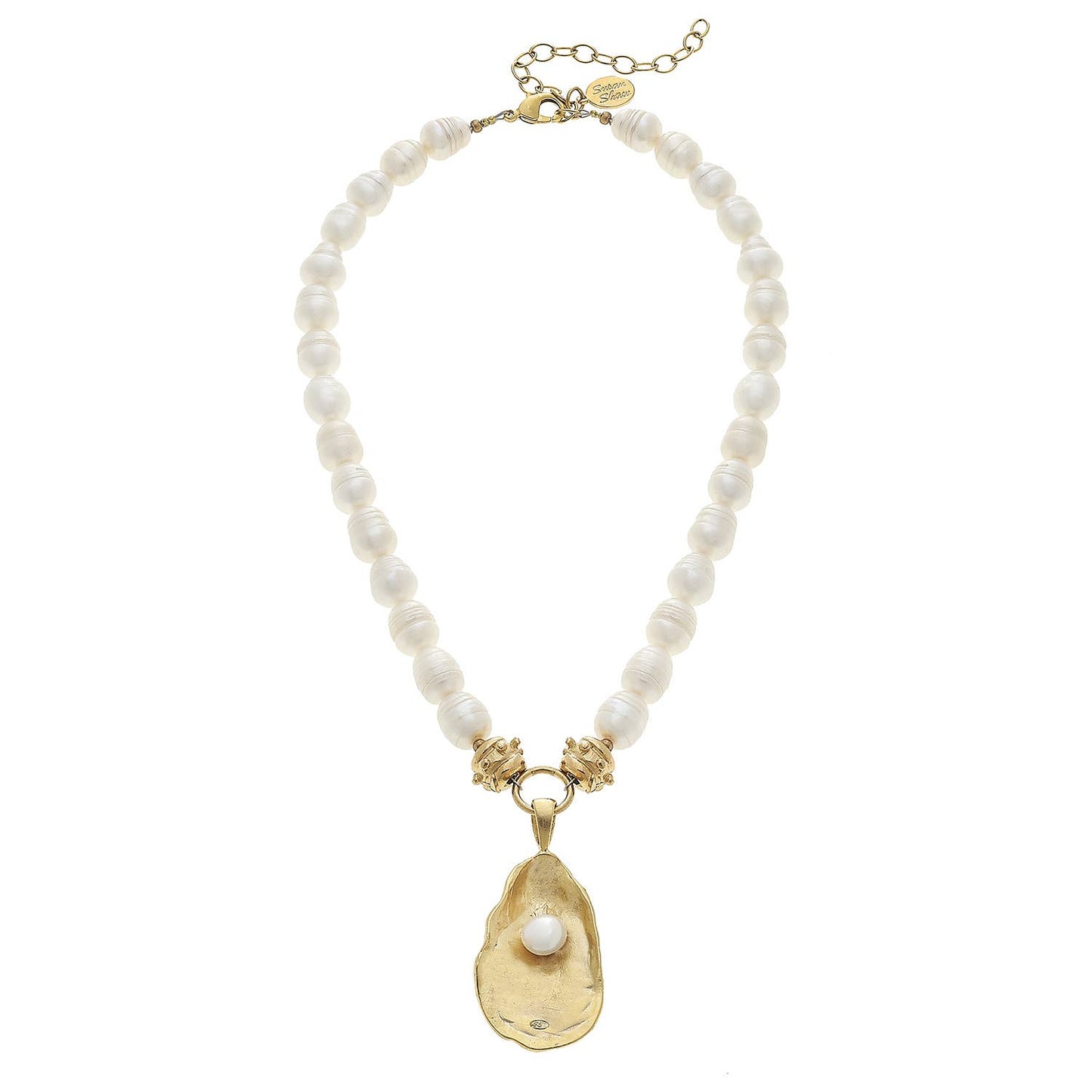 Susan Shaw Handcast Gold Oyster with Handset Genuine Freshwater Pearl on Genuine Freshwater Pearl Necklace
