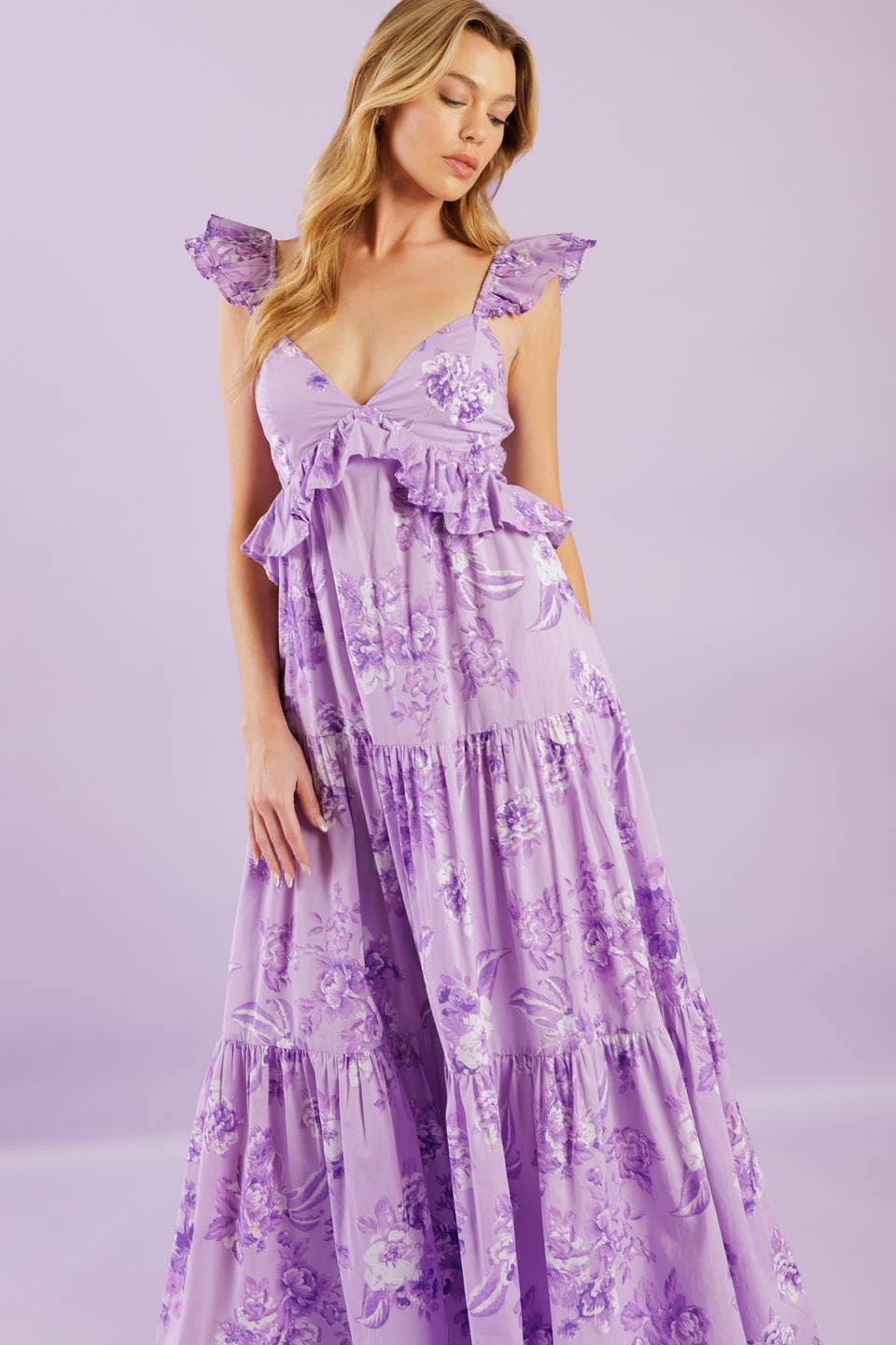 Coquette Purple Floral Woven Maxi Dress