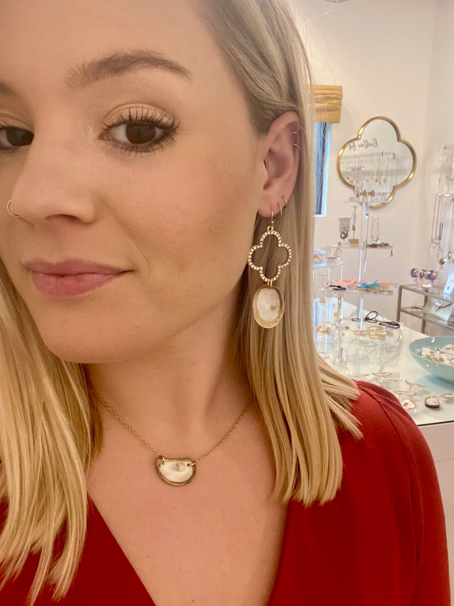 “Diamond” Quatrefoil Oyster Earrings