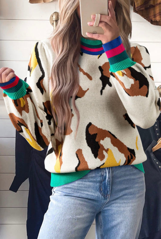 Beige Colorful Leopard Sweater