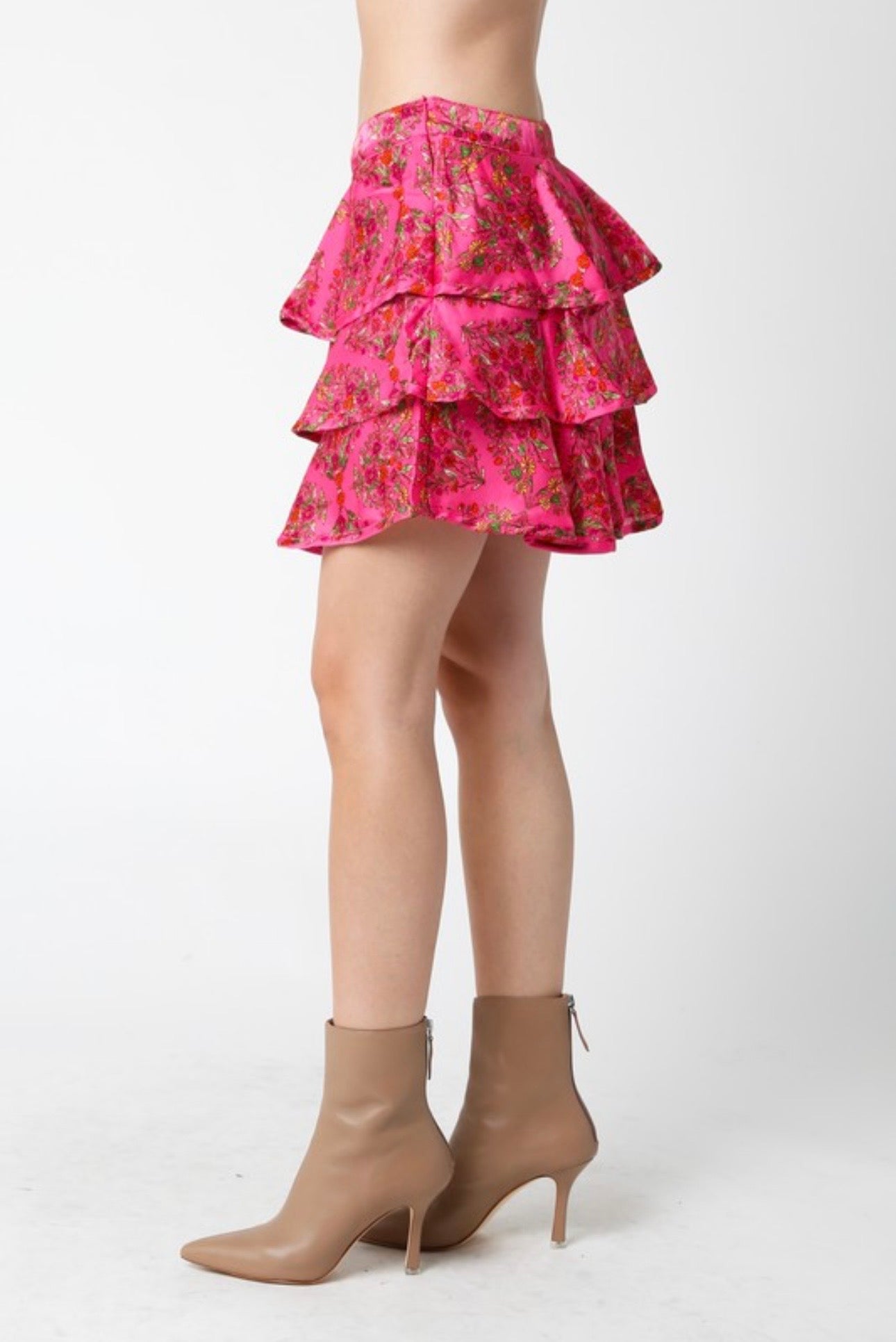 Pink Floral Ruffle Skirt