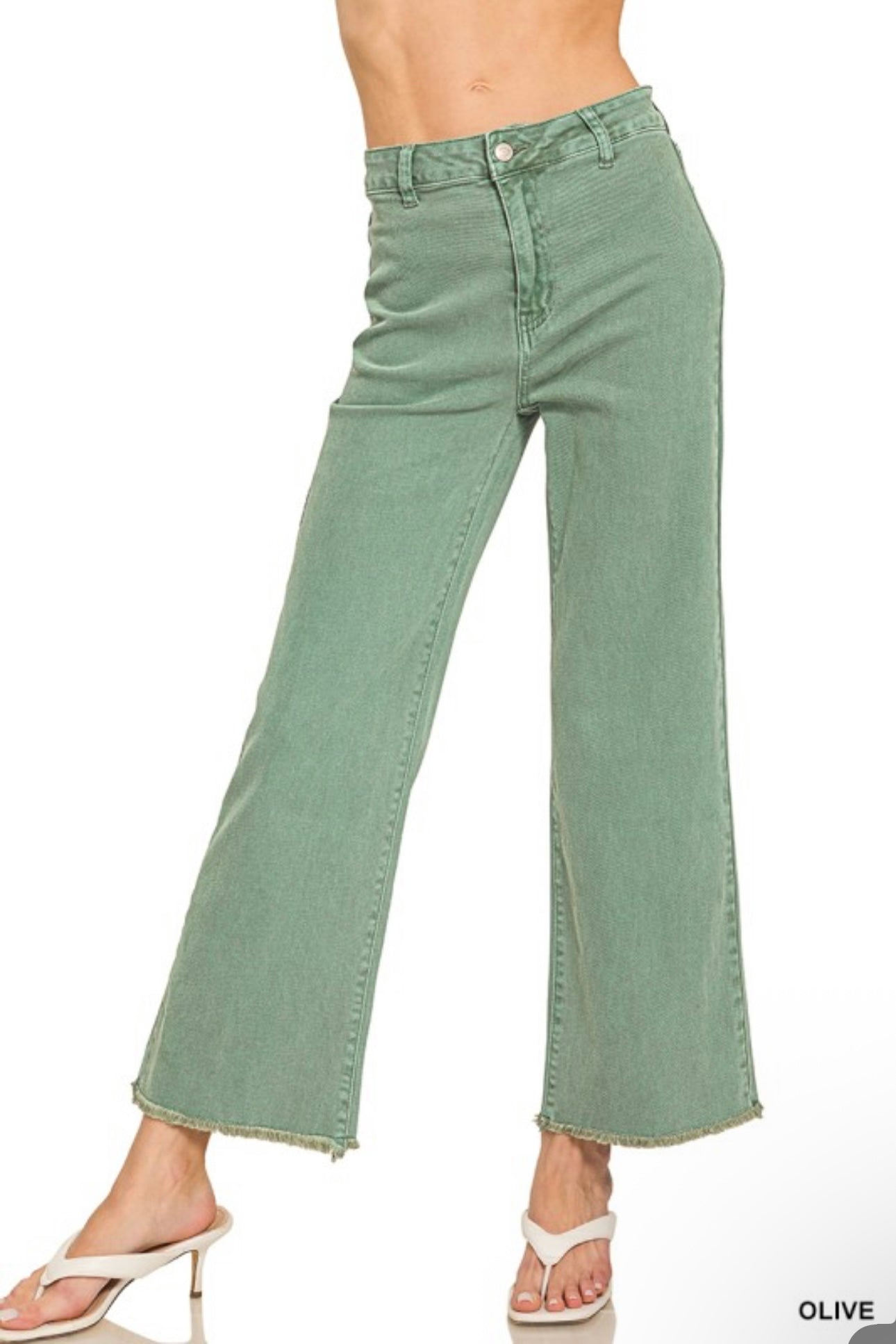Frayed Hem Straight Wide Jeans