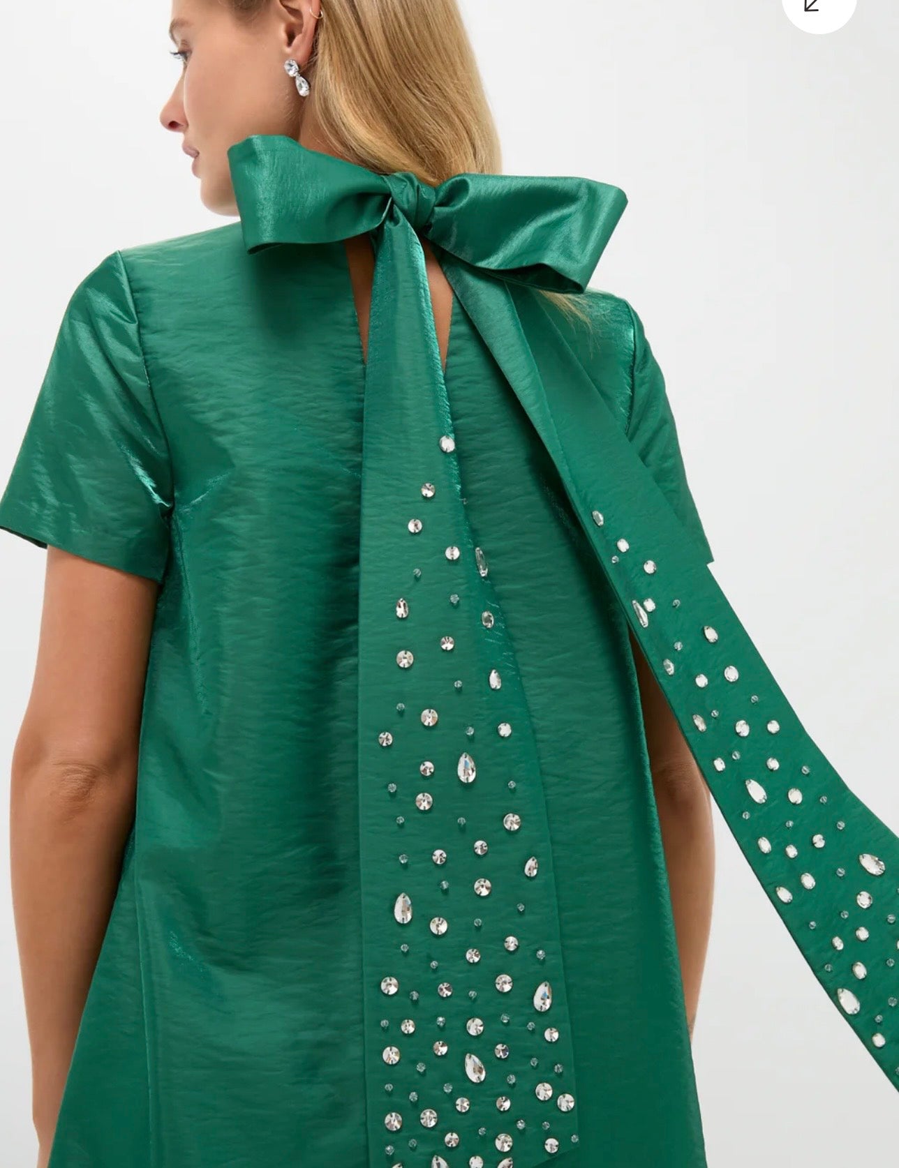 HYACINTH HOUSE Green Taffeta Embellished Ashton Bow Dress-Size XXS