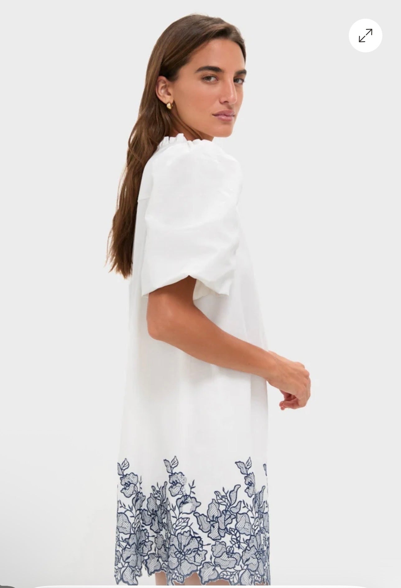 HYACINTH HOUSE White & Navy Embroidery Mimi Dress-Size Small