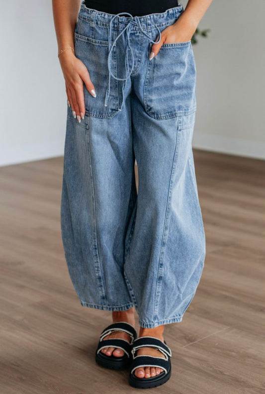Drawstring Waist Barrel Jeans