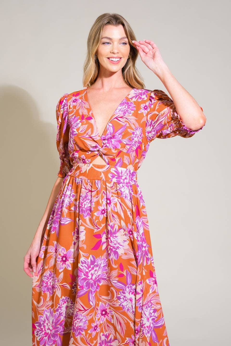 Floral Printed Cut Out Midi Dress