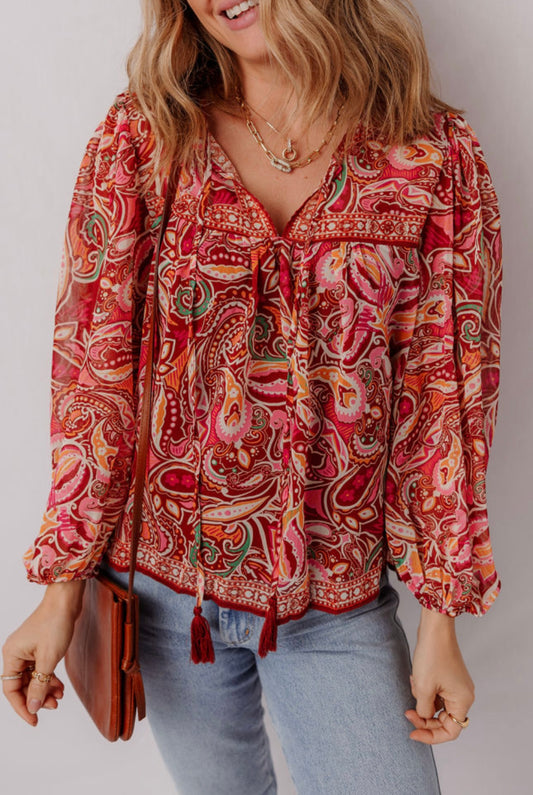 Fall Colors Paisley Tassel Blouse