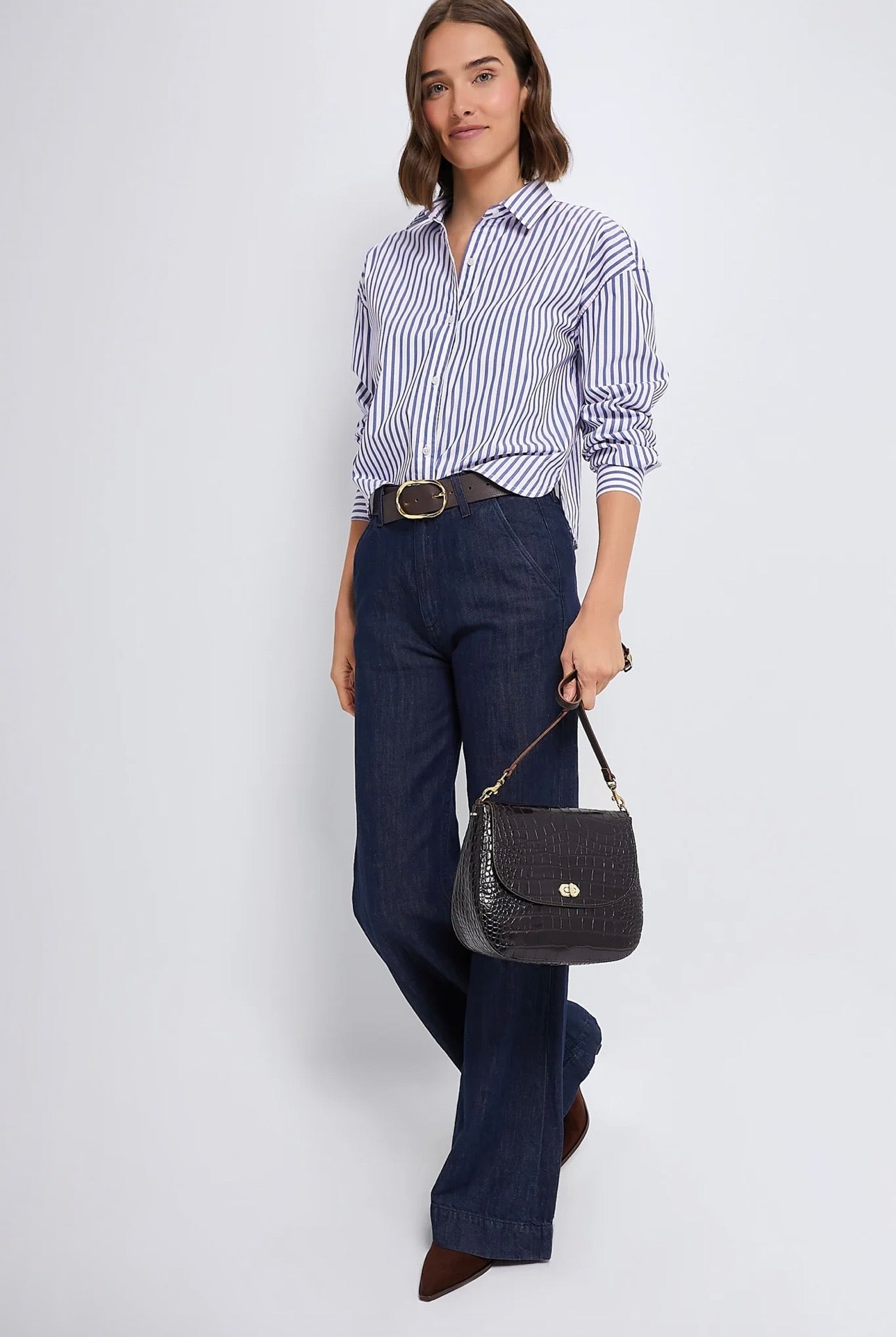 TUCKERNUCK Blue Stripe Cropped Jasper Button Down-Size Small