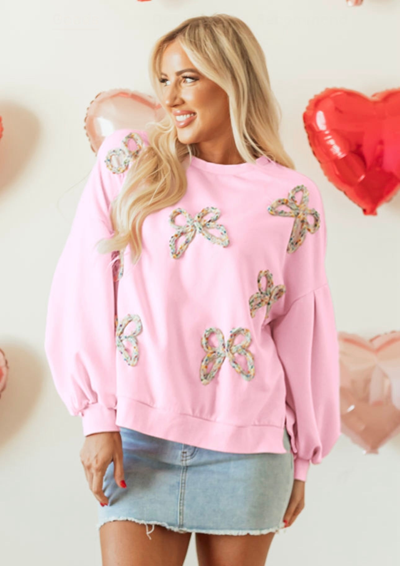 Pink Knitted Bow Oversized Sweatshirt