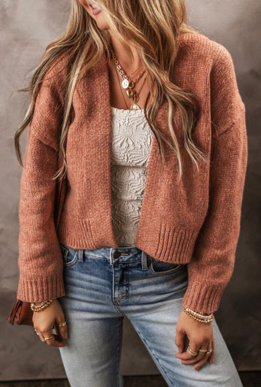 Rust Drop Shoulder Cropped Cardigan