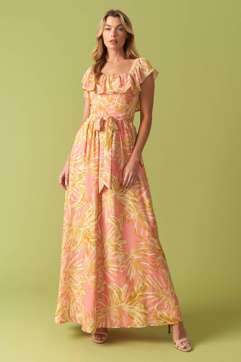 Pink Floral Flutter Top Midi Dress