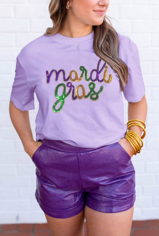 Lavender Sequined Mardi Gras Tee