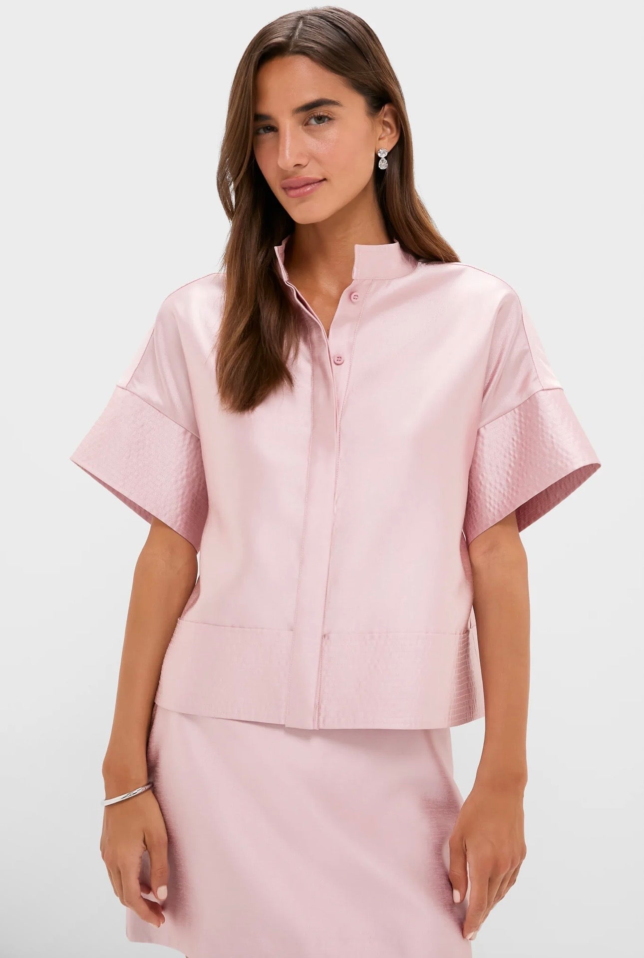 TUCKERNUCK Light Pink Dupioni Trapunto Stitch Sofia Shirt-Size XXS