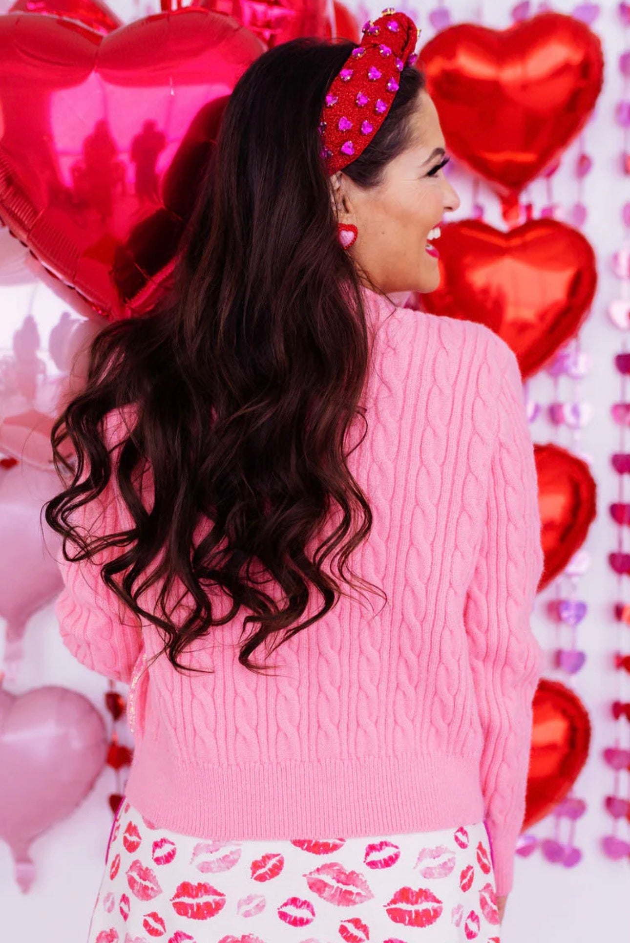 Brianna Cannon Pink Cable Knit Cardigan with Bows