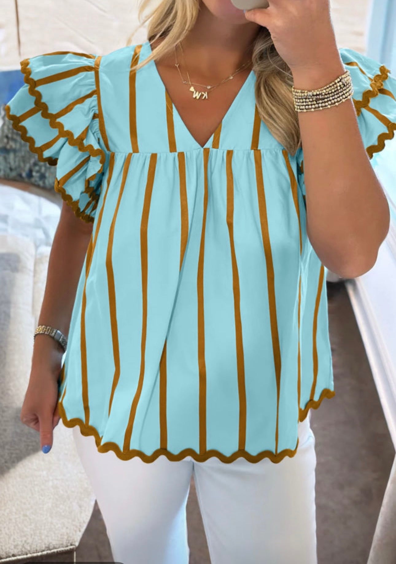Sky Blue Ric Rac Trim Top
