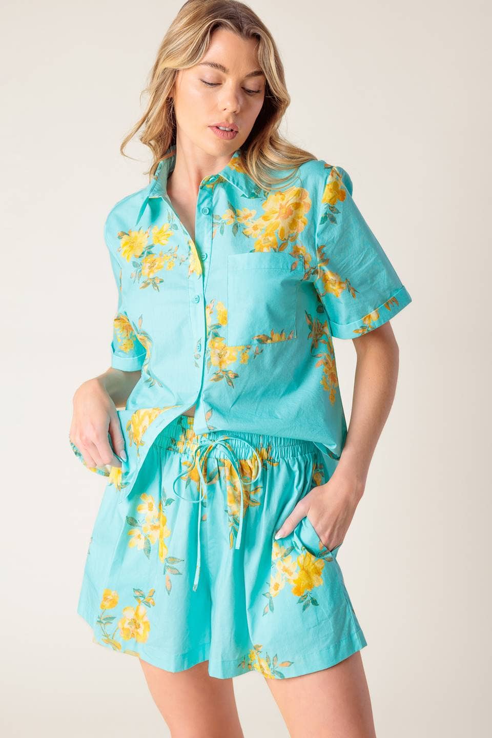 Aqua Floral Short Set