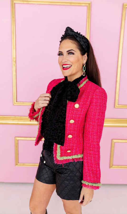 Brianna Cannon Pink & Green Tweed Blazer