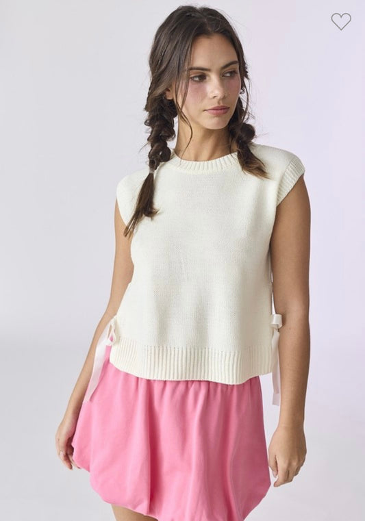 Cream Cropped Sweater with Bows