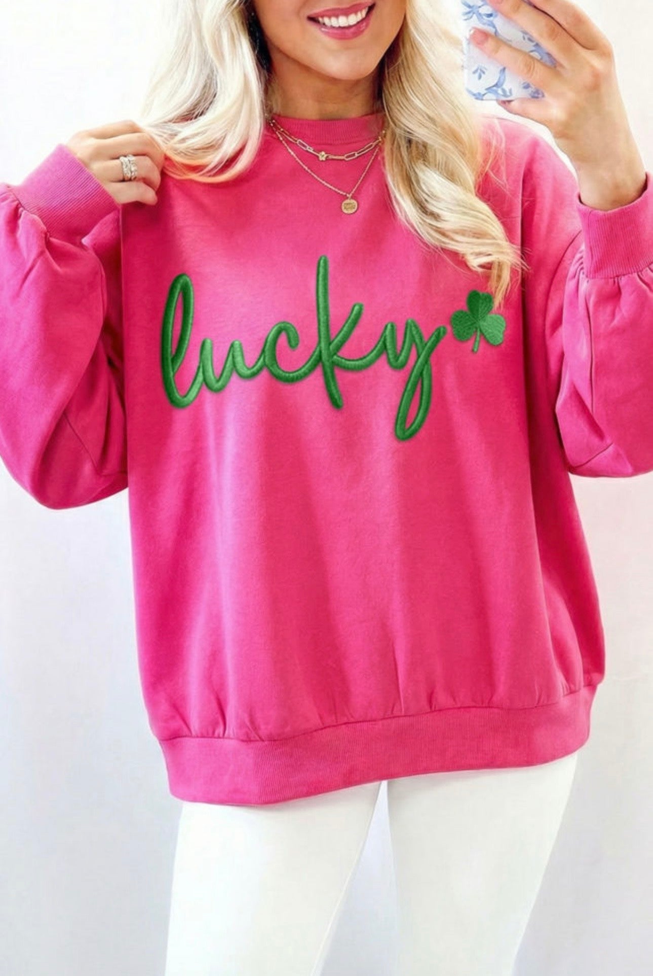 Pink Embroidered Lucky Sweatshirt