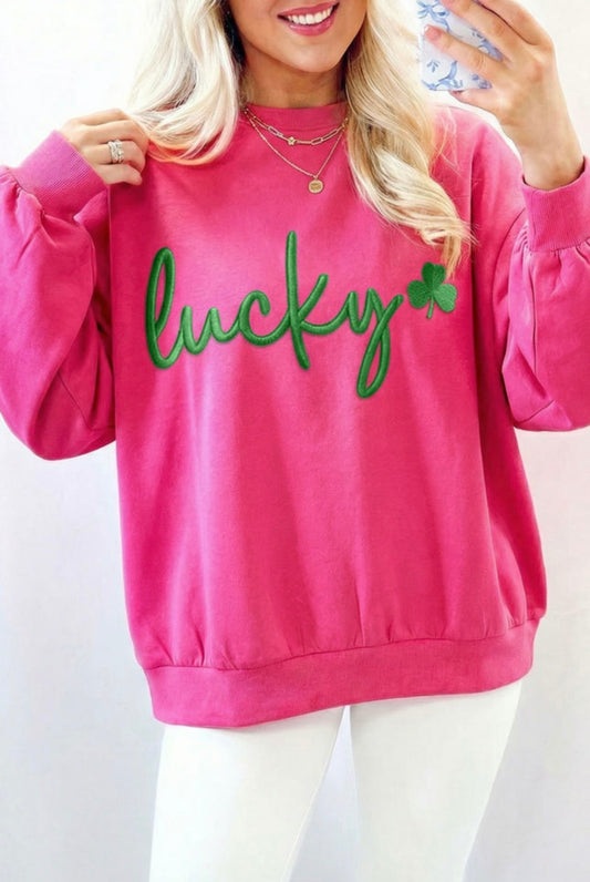 Pink Embroidered Lucky Sweatshirt