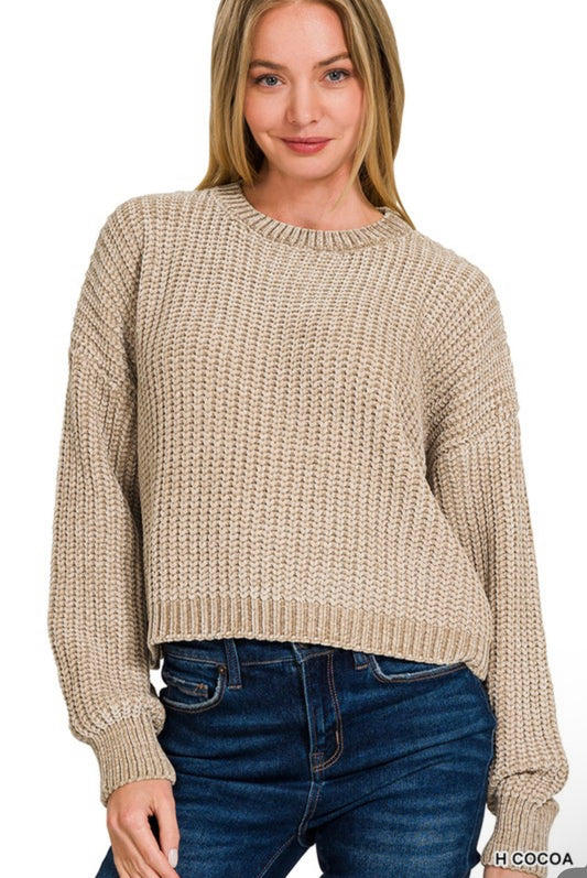 Beige Chenille Round Neck Sweater
