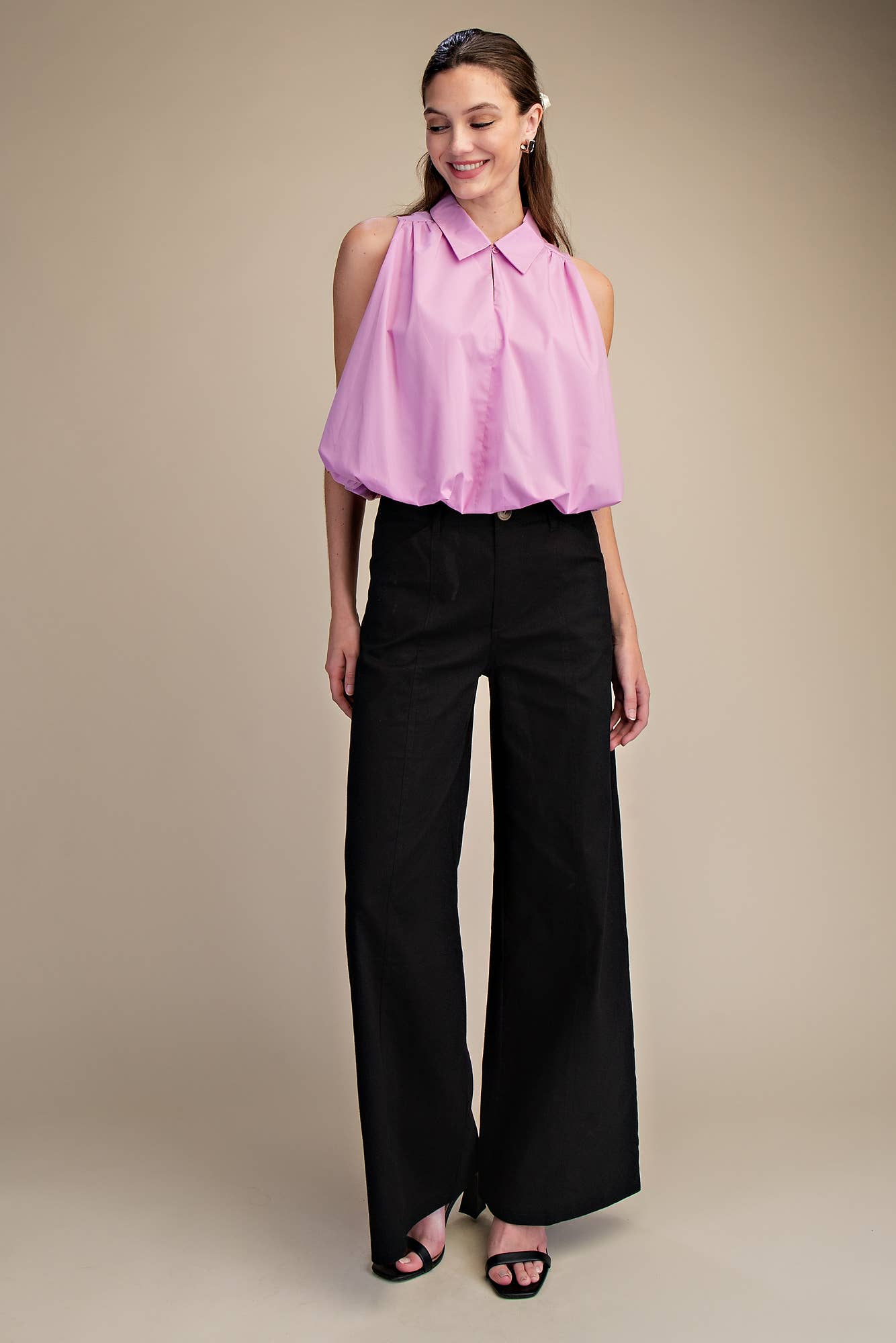 Pink Bubble Hem Sleeveless Shirt Top