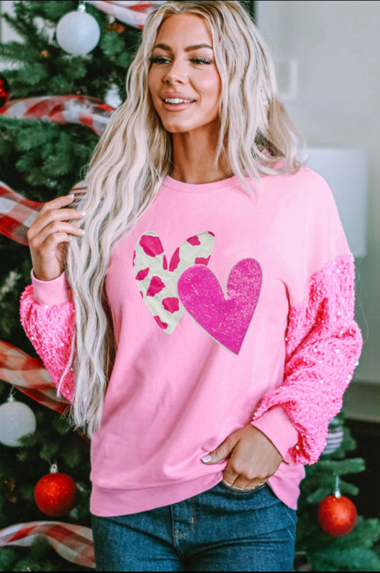 Pink Sequined Hearts Sweatshirt