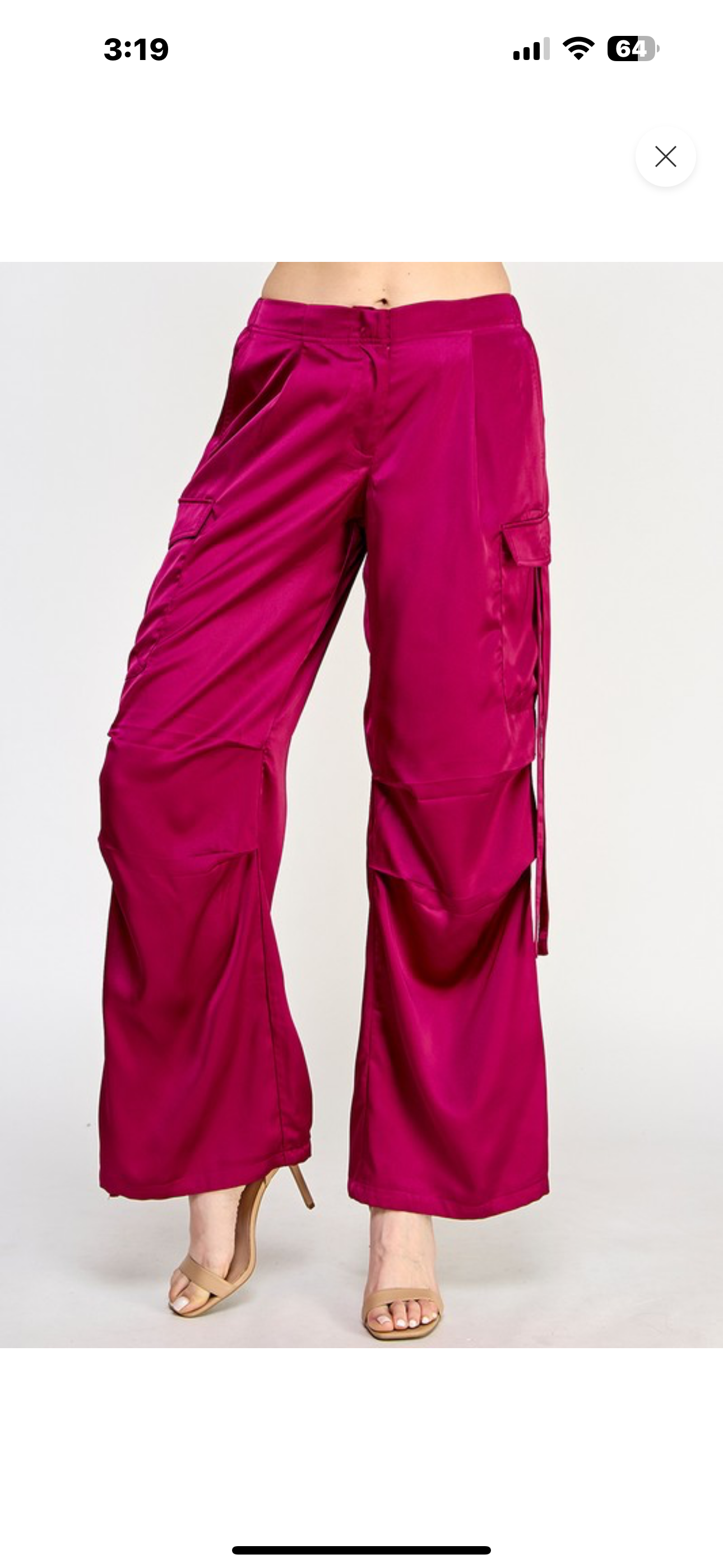 Satin Cargo Pants, Drawstring Cuff