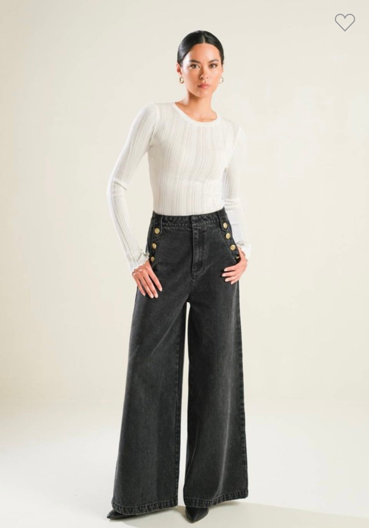 Free Market Wide Leg Jeans with Gold Accent Buttons