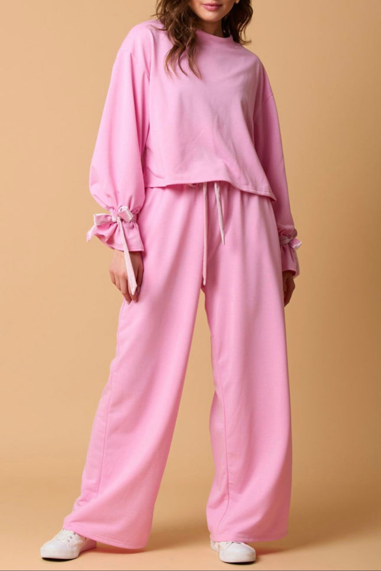 Velvet Tie Pink Long Sleeve Comfy Set