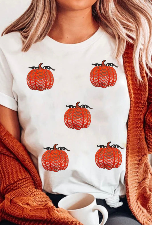White Sequin Pumpkin Tee