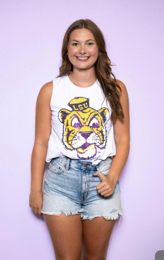 Sequined LSU Licensed Vintage Tiger Tank