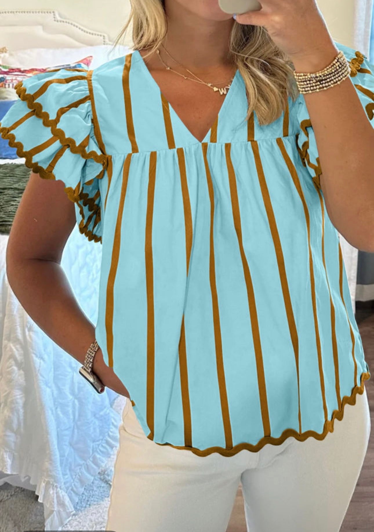 Sky Blue Ric Rac Trim Top