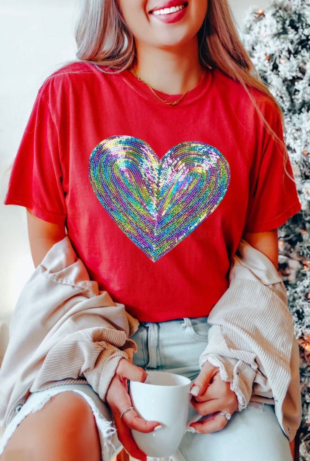 Red Sequin Heart Tee