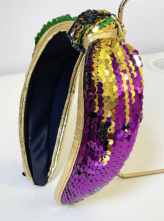 Mardi Gras Sequined Knotted Headband