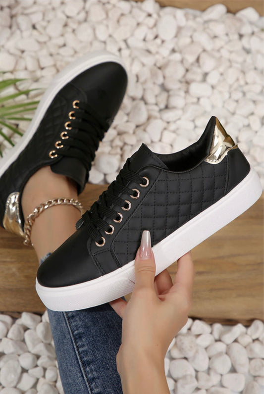 Black with Gold Detail Quilted Sneakers