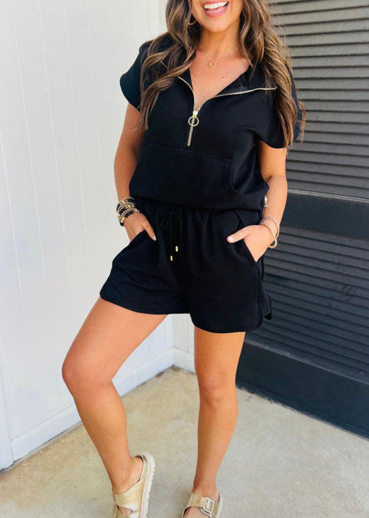 Black Micro Ribbed Shorts Set