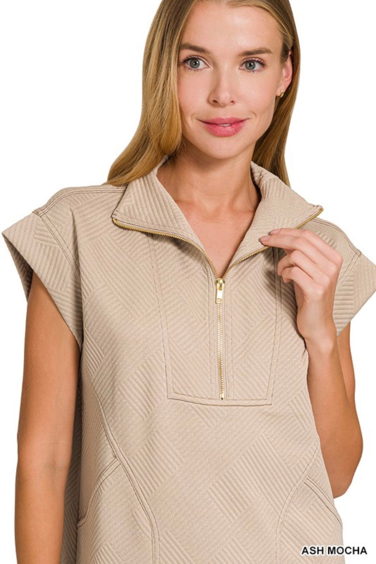 Textured Knit Jacquard Quarter Zip Dress