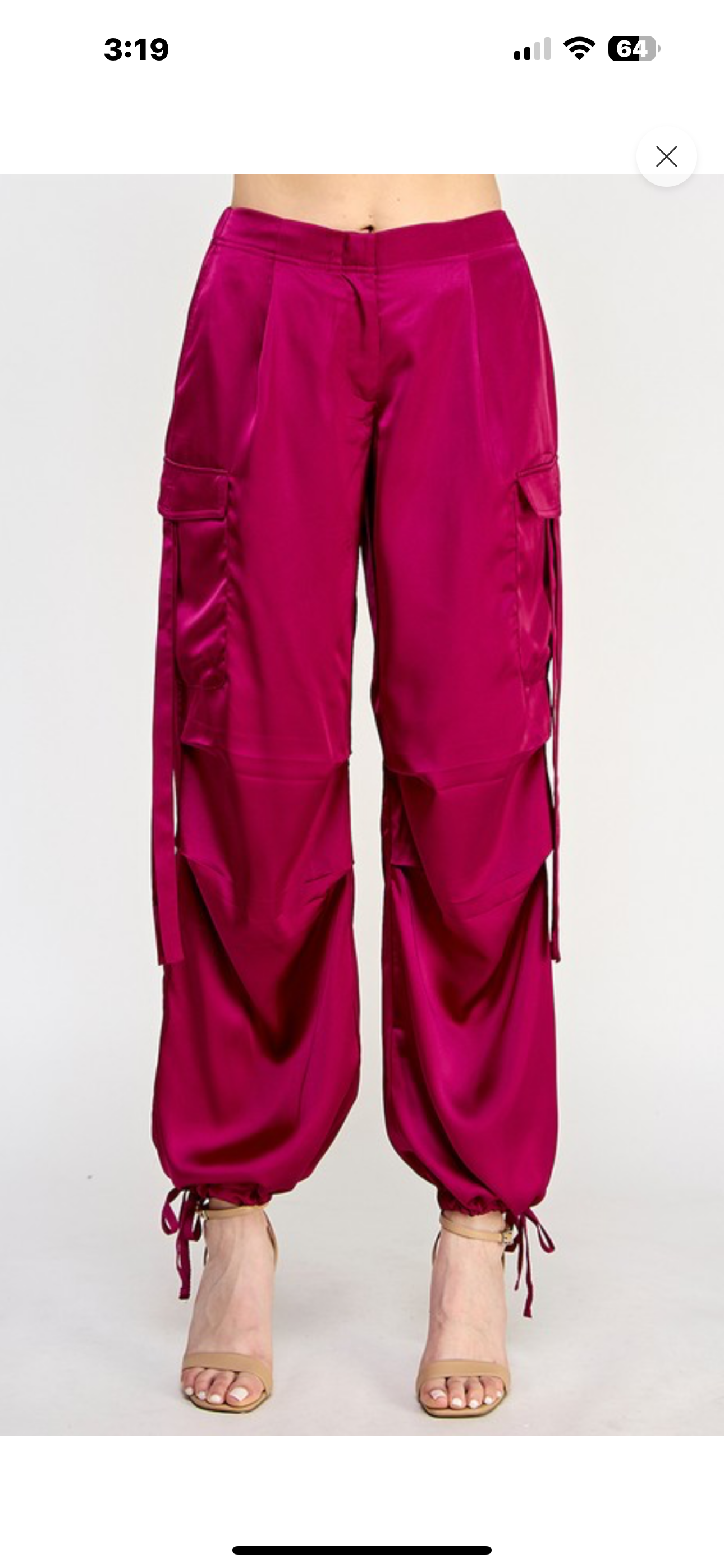 Satin Cargo Pants, Drawstring Cuff