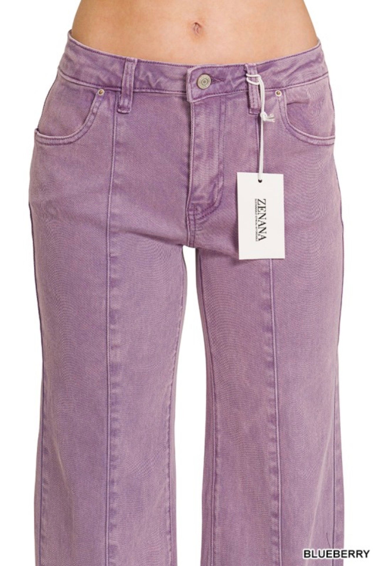 Purple Mid Rise Wide Leg Denim Pants