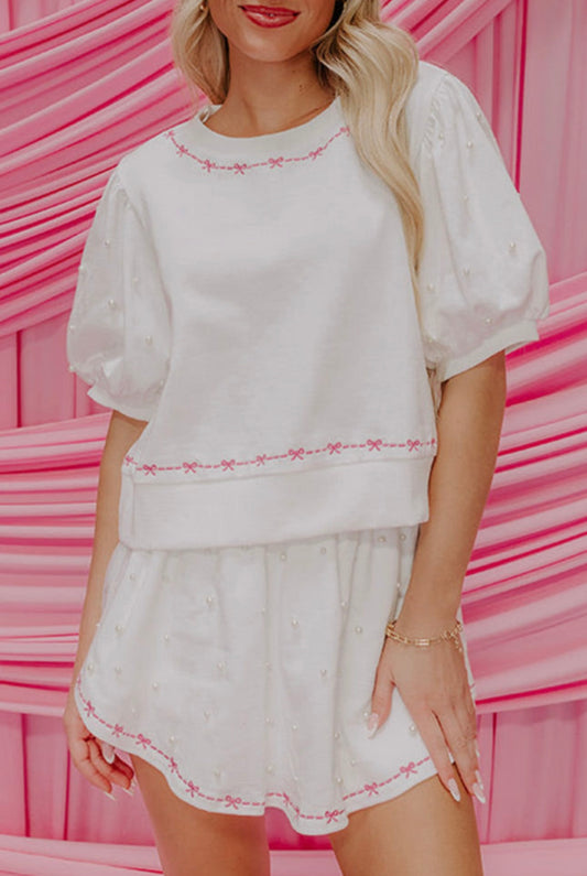 White Puff Sleeve Skort Set