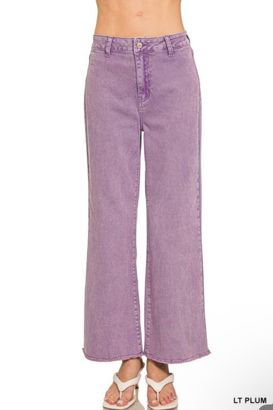Frayed Hem Straight Wide Jeans