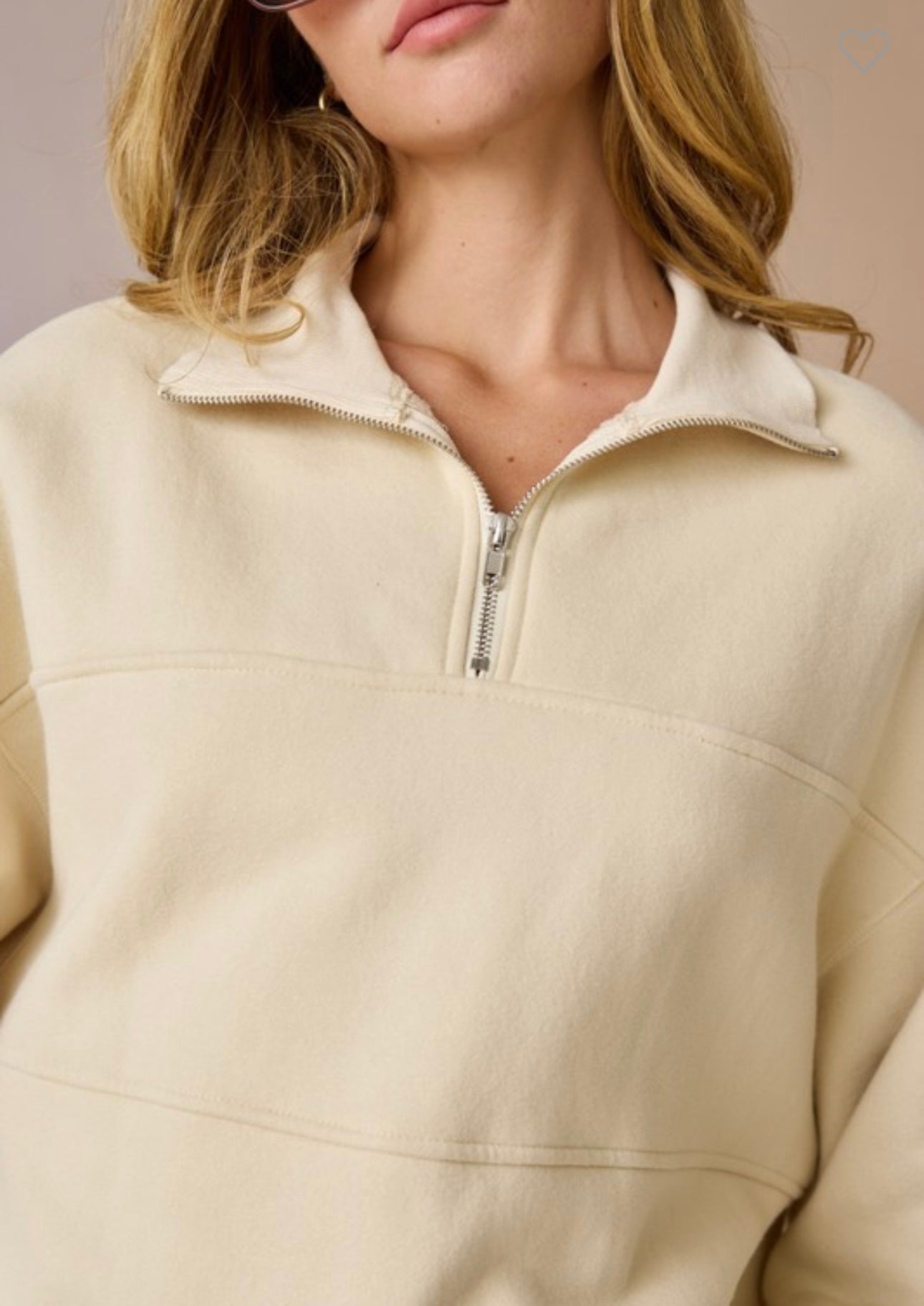 Cream Half Zip Oversized Sweatshirt