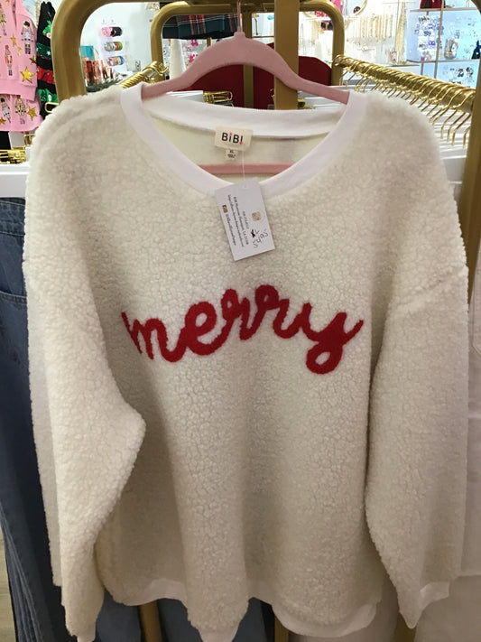 Cream “Merry” Sherpa sweatshirt