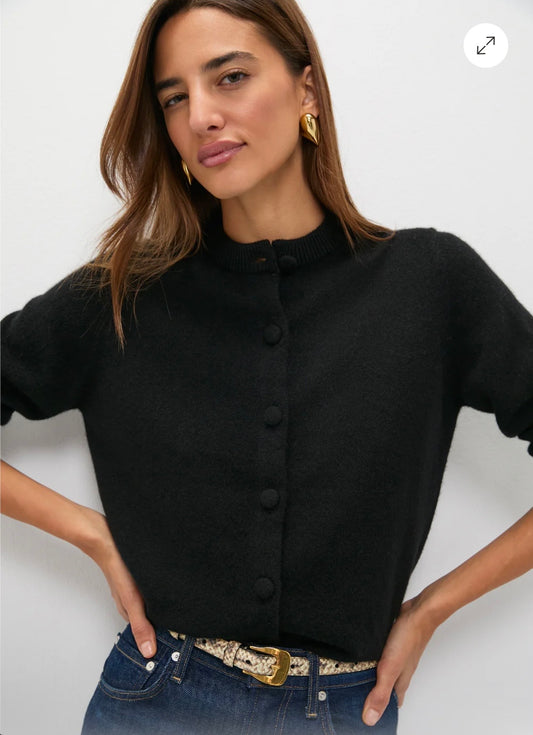 TUCKERNUCK Black Cashmere Covered Button Quinn Cardigan-Size M